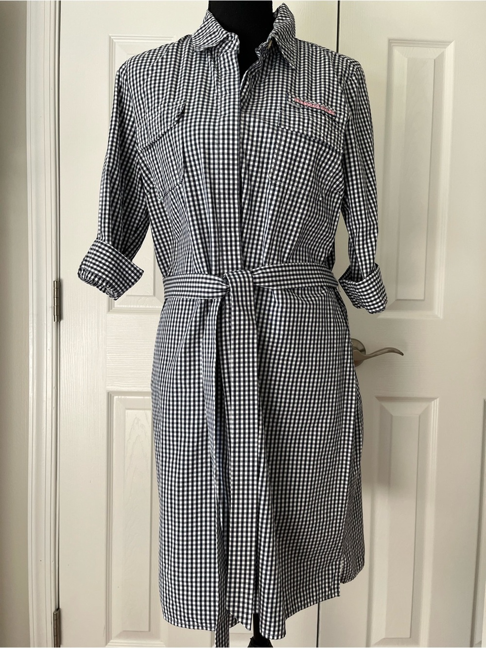 Vineyard Vines Gingham Belted Shirt Dress – Size 8 EUC